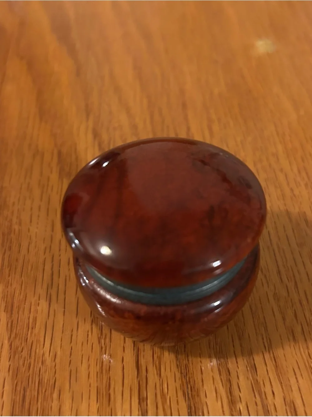 Vintage Italian red alabaster trinket box 2” diameter x 1 1/2” height